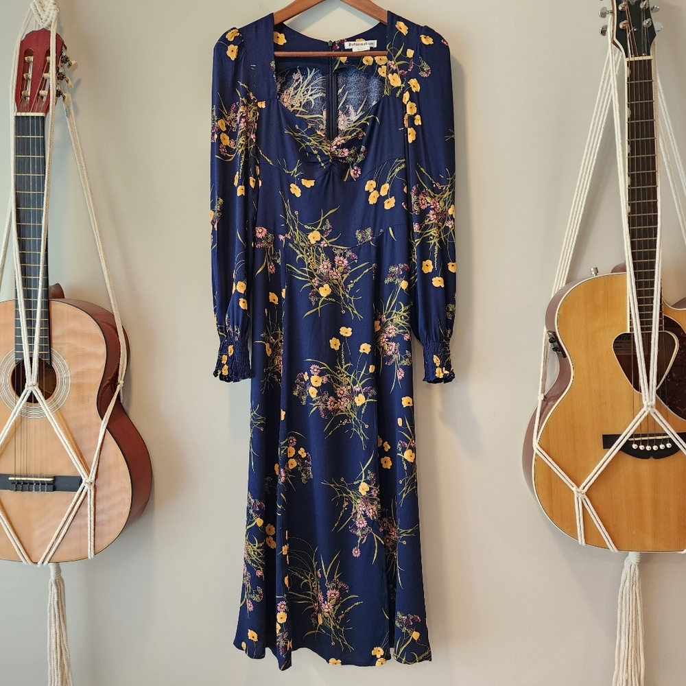 Reformation Wallflower Navy Floral Midi Dress - Picture 2 of 8